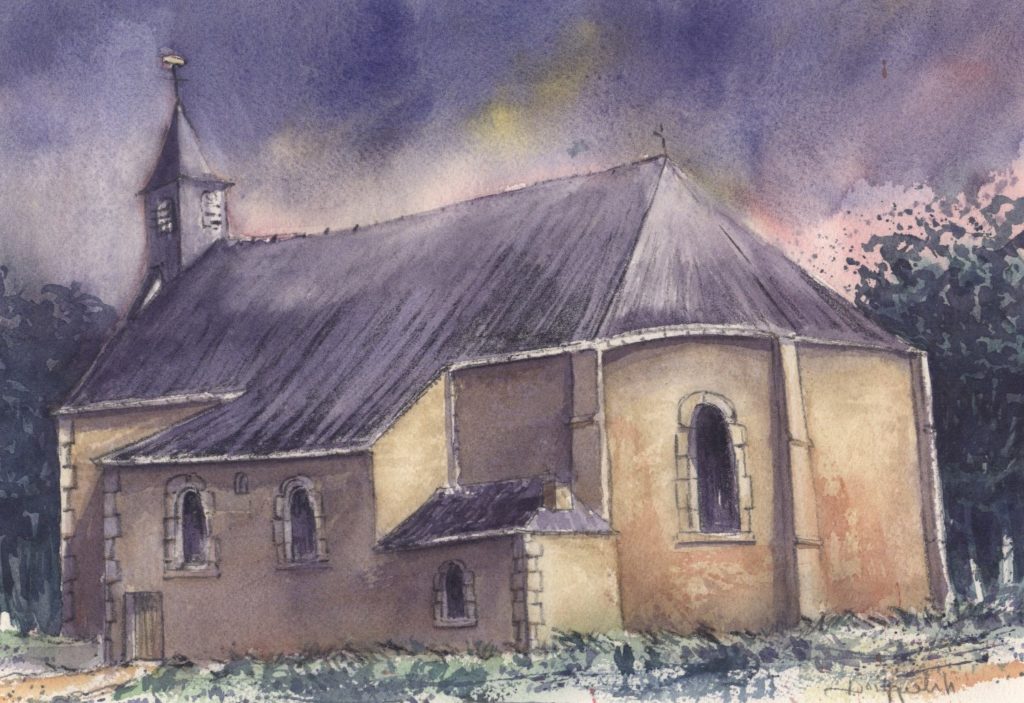 La Chapelle de Jumet Heigne (Dessin de Raymond Drygalski. Tous droits réservés).